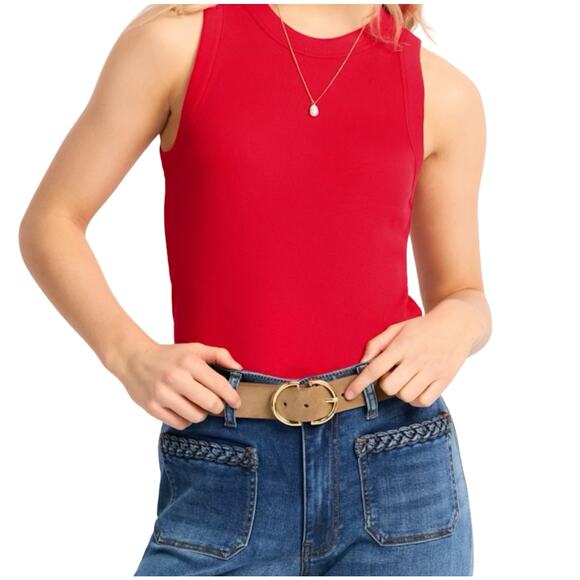 Market & Spruce Molli Ribbed High Neck Tank Top β Red, Size M - Picture 4 of 6